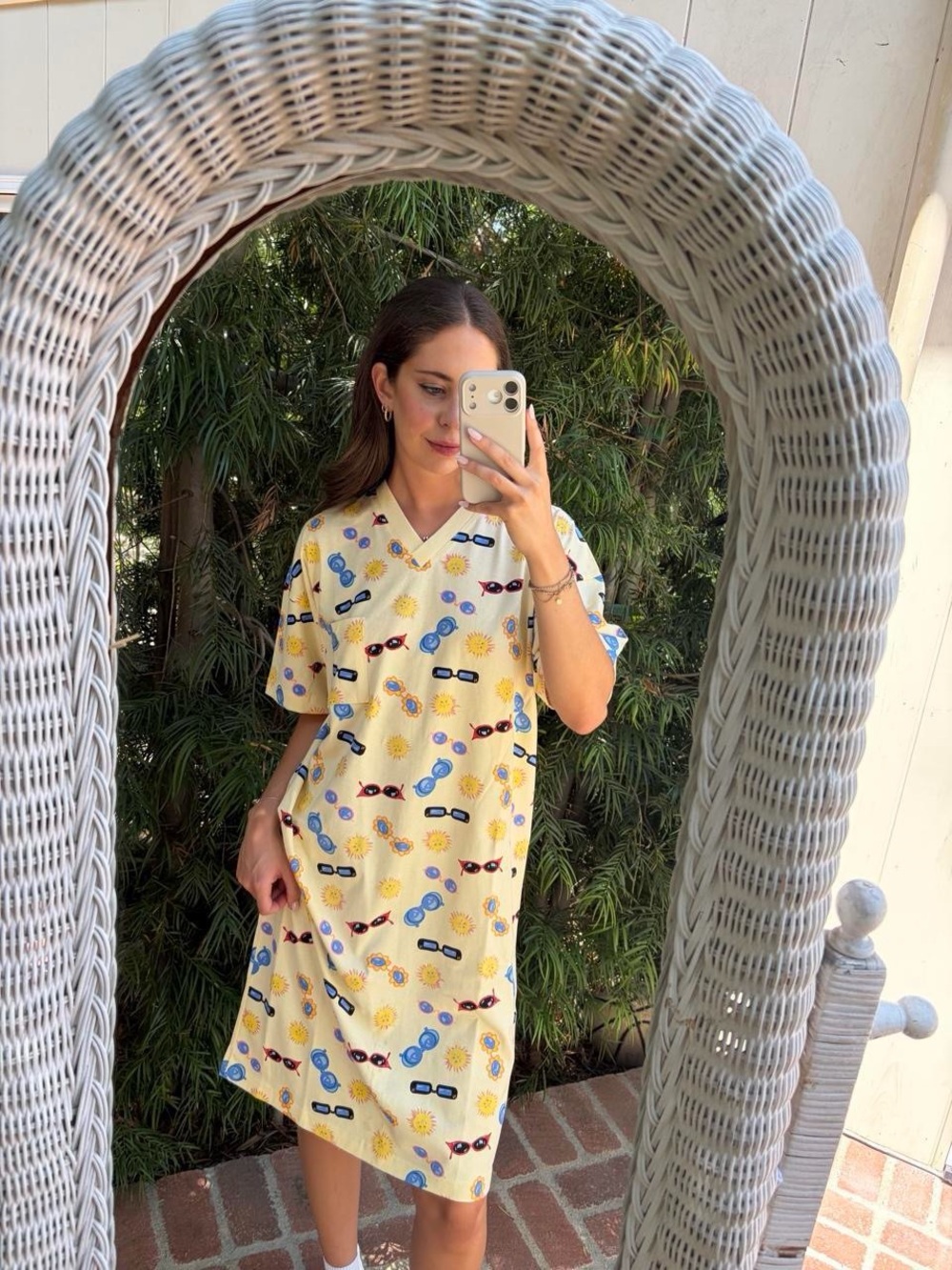 Vtg Nordstrom yellow cotton nightgown dress w/ sunglasses & sun graphics